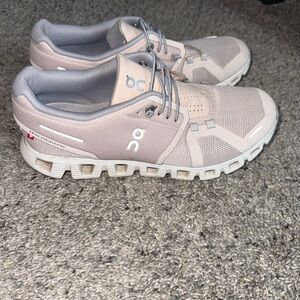 On Running Pink and Gray Athletic Sneakers